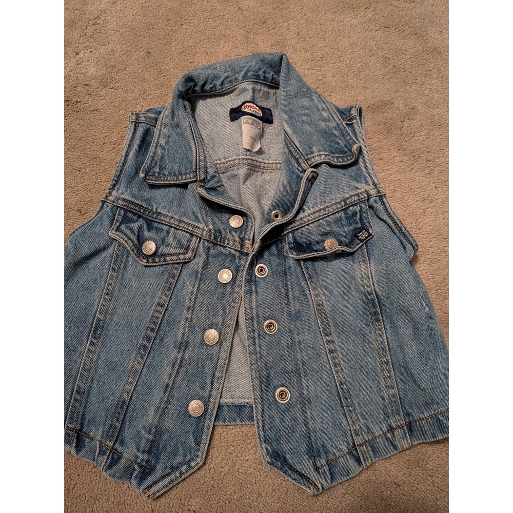 Jordache Denim Kids Vintage Blue Jean Vest Medium Wash Size 6X‎ Cotton Trucker